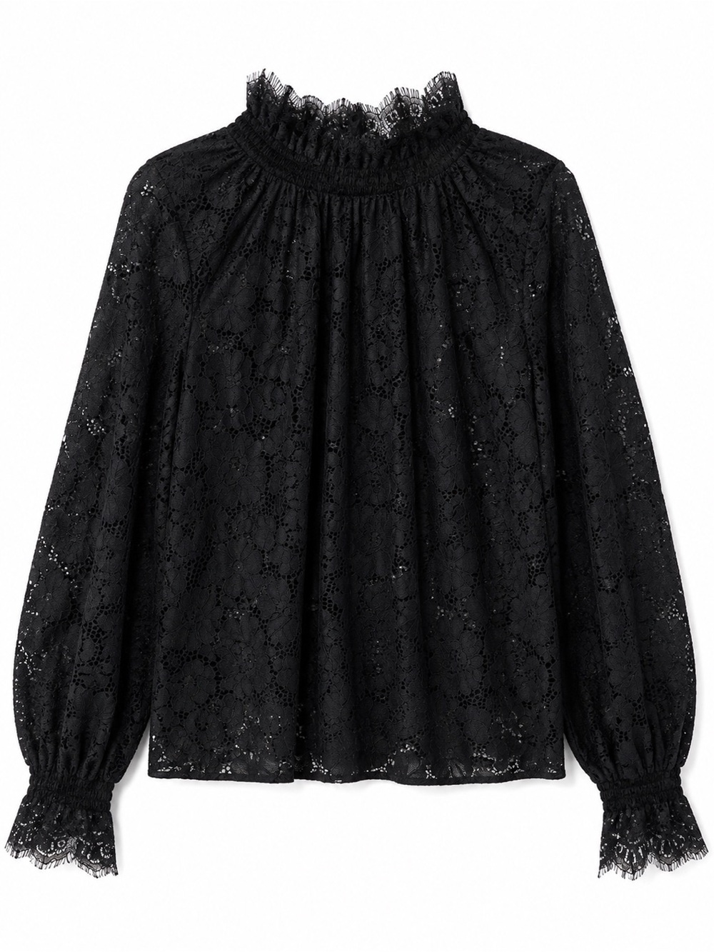 AQUA Black Floral Lace High Neck Blouse Size Large